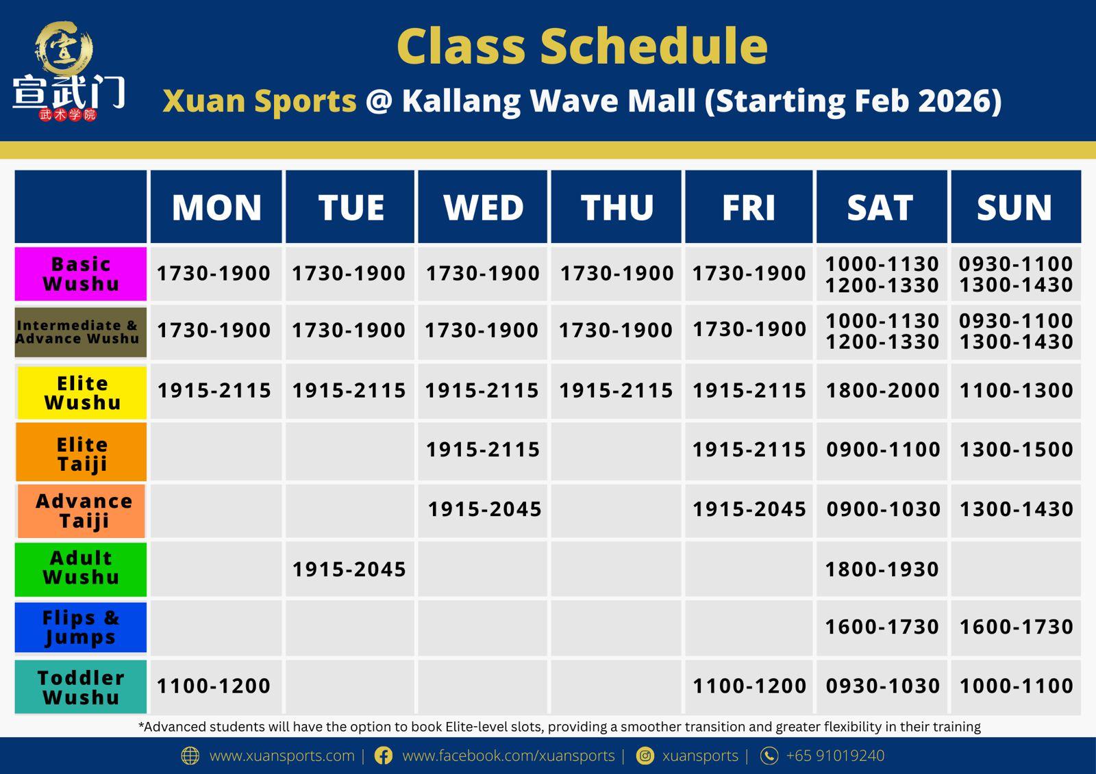 Kallang Wave Schedule