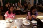 From left (at sushi bar table): Pearlyn, Ezanne, Phoenix & Heidi