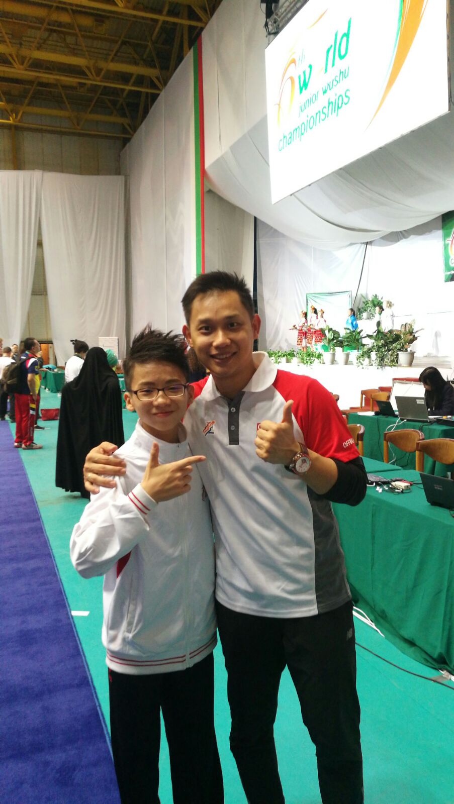 Randall and Coach JunMing - 6th World Junior Wushu Championships 2016 - Xuan Sports Randall and Coach JunMing - 6th World Junior Wushu Championships 2016 - Xuan Sports