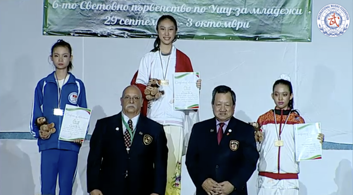 Cindy Lim (middle on the podium) - 6th World Junior Wushu Championships 2016