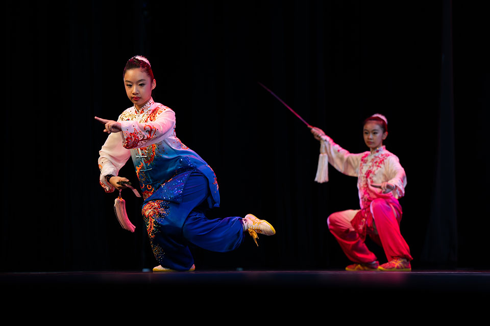 Cholene Aw (blue costume), Ashley Tay (pink costume) in Taiji Jian